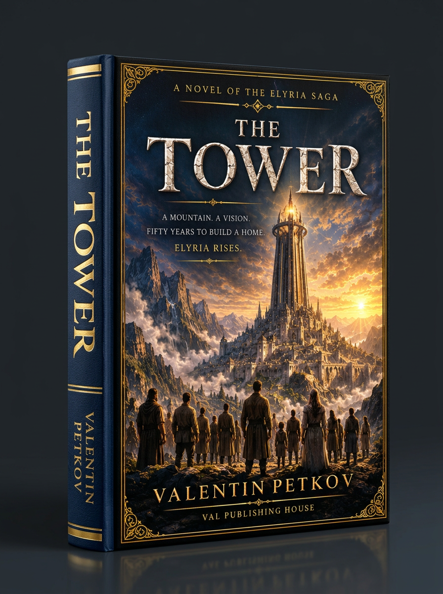Front cover of The Tower by Valentin Petkov — Elyria · The Saga edition published by Val Publishing House
