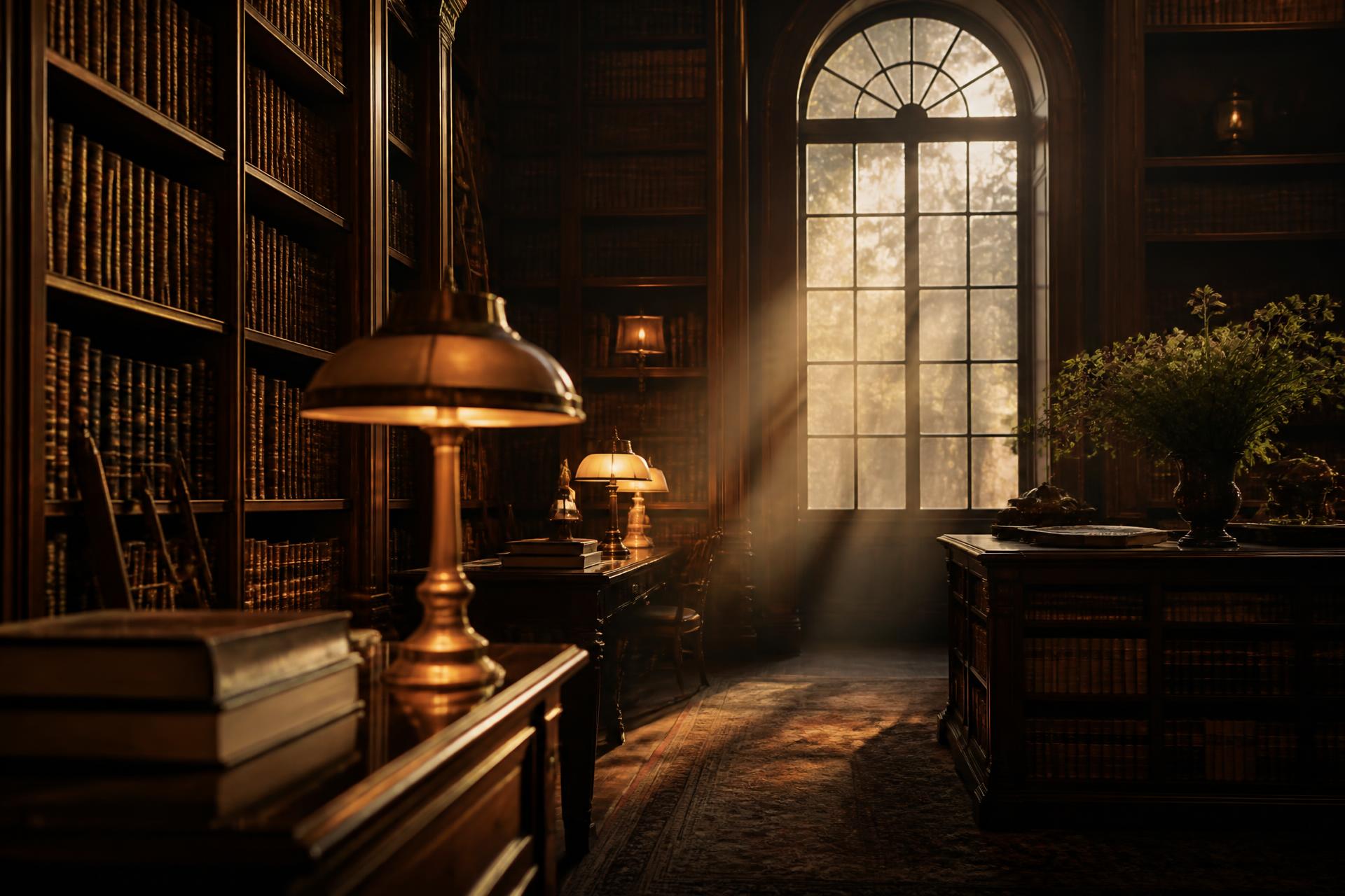 Elegant library at golden hour
